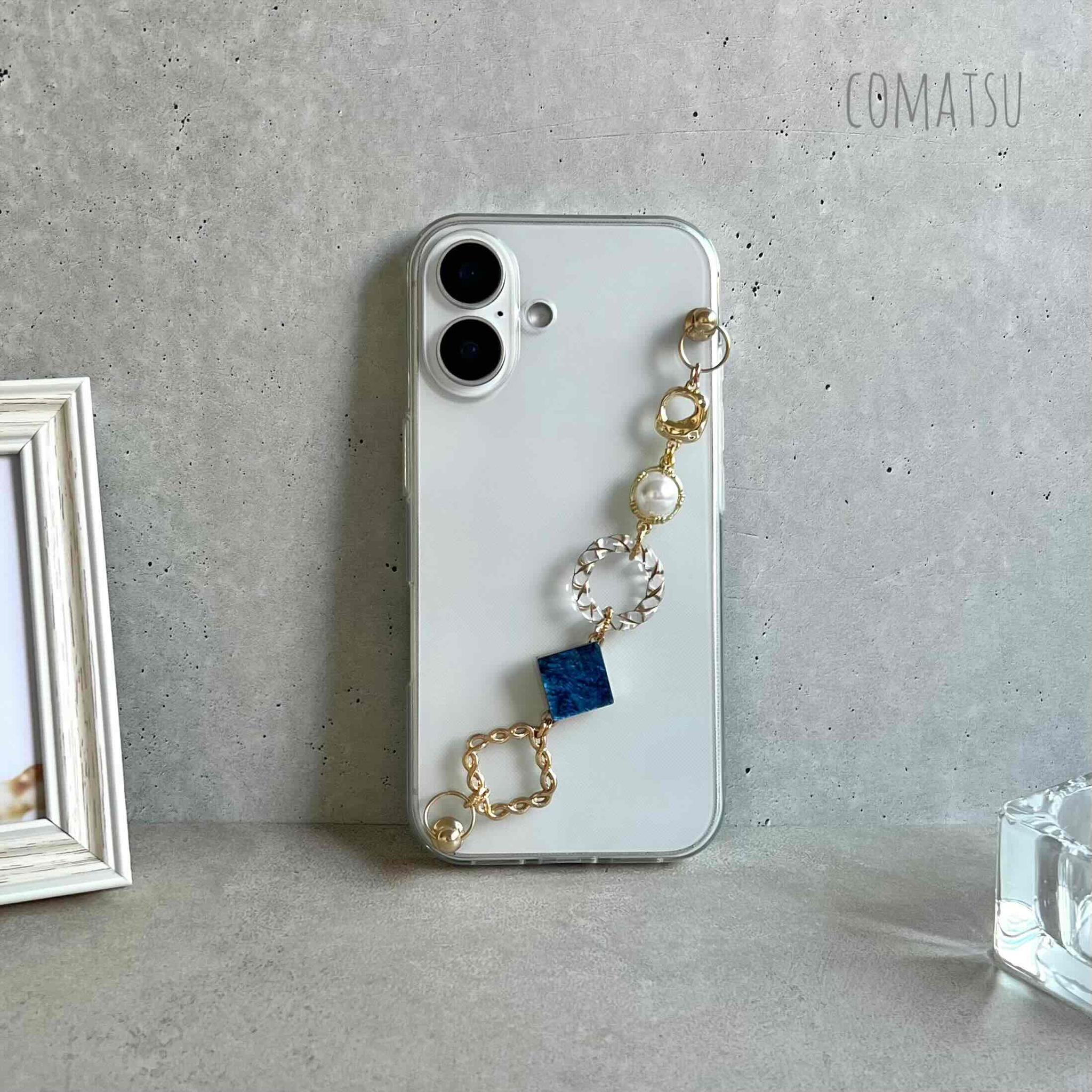 attract NAVY ハンドホルダースマホケース 落下防止ベルトストラップ付きスマホカバー